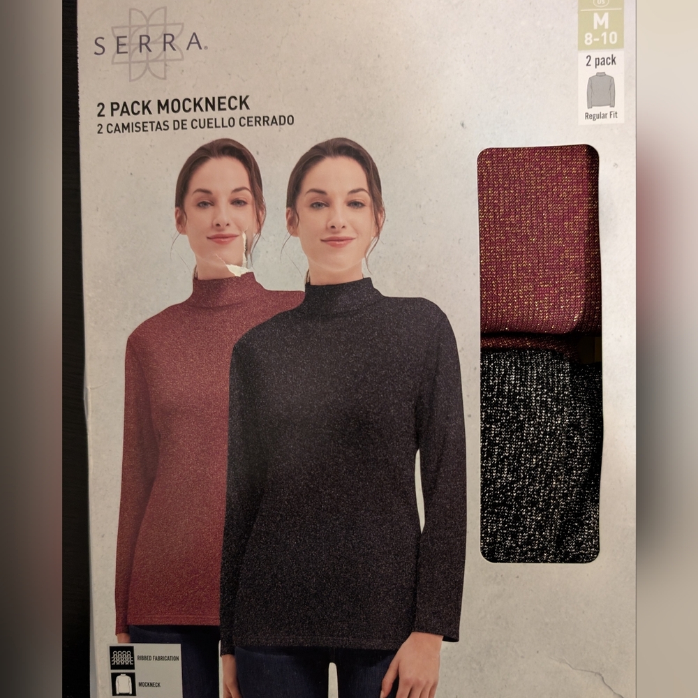 Set of 2 Sparkly Mockneck Tops